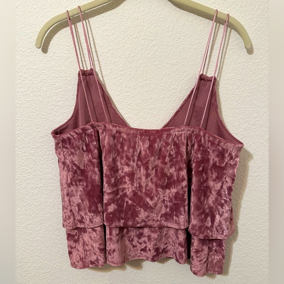 EUC EXPRESS ONE ELEVEN Crushed Velvet Mauve V-Neck Tank Top - Picture 3 of 6